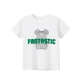 White short sleeve cotton t-shirt for boys with green Fantastic text and bear graphic - 90cm / Off White