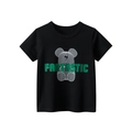 Kids black cotton short sleeve T-shirt featuring a green Fantastic text and grid bear print - 100cm / Black