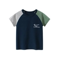T-shirt per bambini blu navy con maniche raglan verdi e stampa dinosauro Tirannosauro - 90cm / Blu Notte a Contrasto (9400 Blu Nobile)