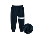 Fleece-lined kids navy sports joggers with triple white stripes and thick thermal interior - 90 / Royal Blue