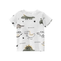 White cotton t-shirt for boys featuring all-over cartoon dinosaur and star prints - 90cm / Off-White Dinosaur Style (LS9515)