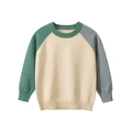 Pull en maille pour enfant avec design color-block beige, vert foncé et gris, bords-côtes - 120cm / Vert Gris Foncé Kaki