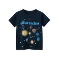 Dark blue cotton T-shirt for boys with solar system and planets educational print - 90cm / Navy Blue (9451)