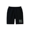 Boys black casual sports shorts with elastic waist and G1 letter embroidery detail - 90cm / Black