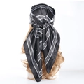 Élégant foulard de tête 90cm en satin noir et blanc à imprimé chaîne géométrique - 4# Noir
