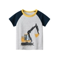 T-shirt per bambini a maniche raglan con grafica di escavatore pixelato in grigio - 90cm