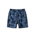 Kids navy blue summer shorts featuring tropical black palm leaf prints and elastic waist - 90cm / Army Blue/Leaf