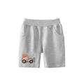 Boys grey cotton shorts with elastic waist and yellow excavator cartoon print - Heather Grey / 140cm