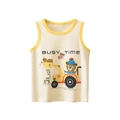 Kids summer sleeveless vest featuring a cute cartoon bear driving a yellow excavator print - 90cm / Beige Apricot