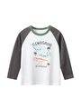 T-shirt per bambini a maniche lunghe raglan con stampa di dinosauro e scollo verde - 100cm / Bianco Crema/Grigio Scuro