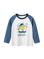 Kids raglan long sleeve T-shirt with skate boy cartoon monster print in white and navy - 90 / Off-white/Navy (3252)
