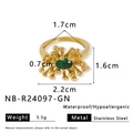 Detailed view of hollow bud ring in gold stainless steel with oval green zircon - Golden Design Green Zirconia Style (NB-R24097-GN)