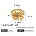 Detailed view of gold stainless steel ring with oval zircon and radial design dimensions - Golden Design White Zirconia Style (NB-R24097-WT)