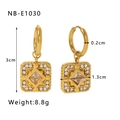 Gold titanium earrings with square emerald zircon pendant and sparkling white stone border - Rhinestone Inlaid Square Tag Style (NB-E1030)