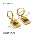 Gold plated 18K waterproof titanium steel earrings with green heart zircon pendant - Heart Drill Square Frame Pendant Style (NB-E1033)