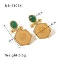 Vintage 18K gold plated hoop earrings with green emerald oval stone and coin pendant - French Vintage Coin Rooster Style (NB-E1034)