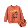 Ziegelroter Dinosaurier-Sweatshirt für Jungen mit ROOAAR-Text und warmem Fleecefutter - 90cm / Dunkelorange