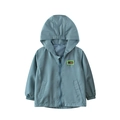 Boys hooded windbreaker jacket in blue grey with colorful chest patch on white background - 100cm / Blue Gray (YR248)
