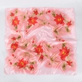 Light pink square silk scarf with red floral lotus pattern and satin finish texture - Light Pink Lotus