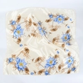 90cm square silk scarf with elegant blue lotus floral prints on champagne beige satin - Champagne Beige with Blue Lotus
