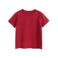 Classic kids short sleeve t-shirt in solid dark red knit cotton with crew neck - Wine Red