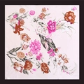 Detail of light pink silk scarf featuring realistic ink floral prints and black borders - Natural With Black Edge