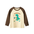 Detail of dinosaur cartoon print on raglan sleeve cotton t-shirt with Wonderful text - 90cm / Rice Apricot/Coffee