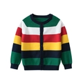 Gebreid vest voor peuter jongens met vrolijke regenboogstrepen en een handige knoopsluiting - 90cm / Regenboog Gestreapt (MY3457)