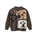 Pull en tricot marron foncé pour enfants avec motif ours et col montant confortable - Café (MY3451) / 90cm