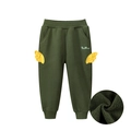 Kids dark green joggers with yellow wing patches and warm fleece lining details - Army Green / 90cm