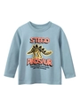 Lichtblauw kinder t-shirt met lange mouwen en gele stegosaurus dinosaurus print - 90cm / Waterblauw