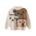 Pull enfant crème à col rond et manches longues avec trois oursons mignons - Khaki (MY3451) / 90cm
