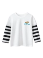Kinder T-shirt met lange mouwen, cartoon sportwagen en gestreepte mouwen - 110cm / Broken Wit