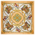 90cm satin square scarf with vintage golden chain and royal blue mandala carriage print - Mandala Harness Gold Frame Yellow Style