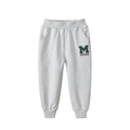 Children's light grey cotton jogger pants with green letter M patch and striped cuffs - 90cm / Heather Grey