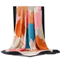 Foulard en satin à imprimé floral abstrait avec bordure noire, carré de soie 90x90cm - Floral Artistique Coloré (#2 Recommandé)