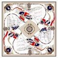 Klassieke zijden sjaal met nautische zeilschepen, ankers en touwpatronen in blauw en goud - Khaki