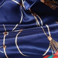 90x90cm navy satin silk scarf with golden chain patterns and striped border - 90x90cm / Navy Blue Chain with Red Green Stripes (BX90) / Navy Blue