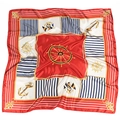 Eleganter 90cm Satin-Seidenschal mit nautischen Ankern und goldenem Steuerrad-Design - 90cmx90cm / Rot