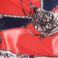 90cm satin square scarf with classic red, white, and blue equestrian chain print - 90*90cm / Red