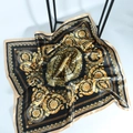 Luxurious black and gold baroque satin square scarf with vintage Greek key border pattern - 1# Recommended Color (Black Gold Baroque Style)
