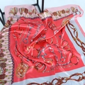 Retro European style chain print satin silk scarf in vibrant red with horsebit patterns - 90x90cm / Tiffany Blue