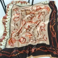 Classic equestrian chain print satin silk scarf with champagne gold and black border motif - 90x90cm / Green Black