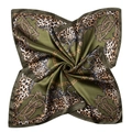 Olive green bohemian square silk scarf with leopard print and golden chain pattern - 90x90cm / Army Green