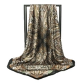 Pañuelo de seda vintage con estampado paisley y motivos bohemios en verde y café oscuro - Negro