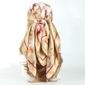 Elegant champagne satin silk square scarf with floral pattern worn as a headscarf - Khaki Plum Blossom