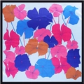 90cm colorful floral satin silk scarf with vibrant lotus leaf print and black edges - 90x90cm / Blue