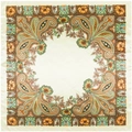Beige paisley satin square scarf with vintage orange and green floral patterns - Beige