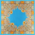Sky blue paisley silk scarf with vintage floral border and smooth satin texture square - Lake Blue