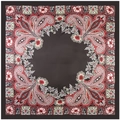 Retro kaffeebraunes Seidentuch mit Paisley-Muster und Vintage-Blumendesign auf Satin - Schwarz Rot / 90cmx90cm